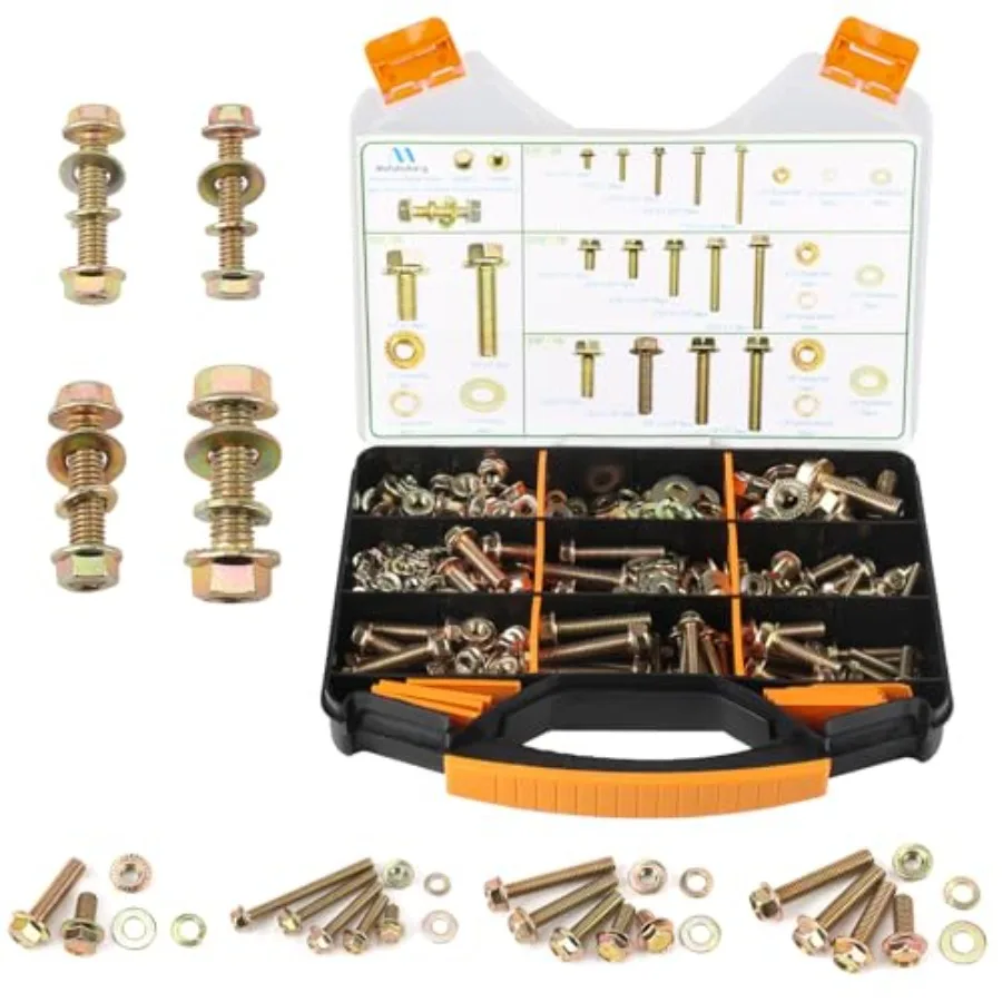

pcs SAE 1/4" 5/16" 3/8" 1/2" Flange serrate Bolt and nut, Spring and Flat Washer Assortment Kit by Color Galvanization, Alloy S
