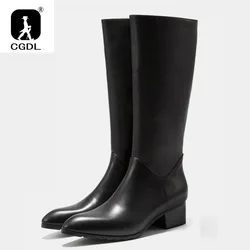 Italian Classic Men's Knee High Boots 5 Cm Heels Luxury Genuine Leather Comfortable Winter Warm Black Business Shoes Boots Man