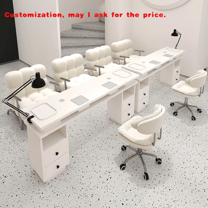 

custom.Modern Design Beauty Shop Double Wooden Manicure Table and Chair Sets Luxury Nail Table With Dust Collector