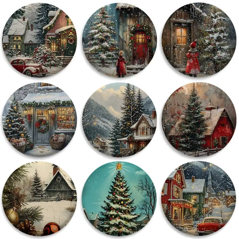 

Christmas Day Retro Snow Badges Round Exquisite Badge Brooches Creative Pins For Clothes Hat Backpack Gift Accessories