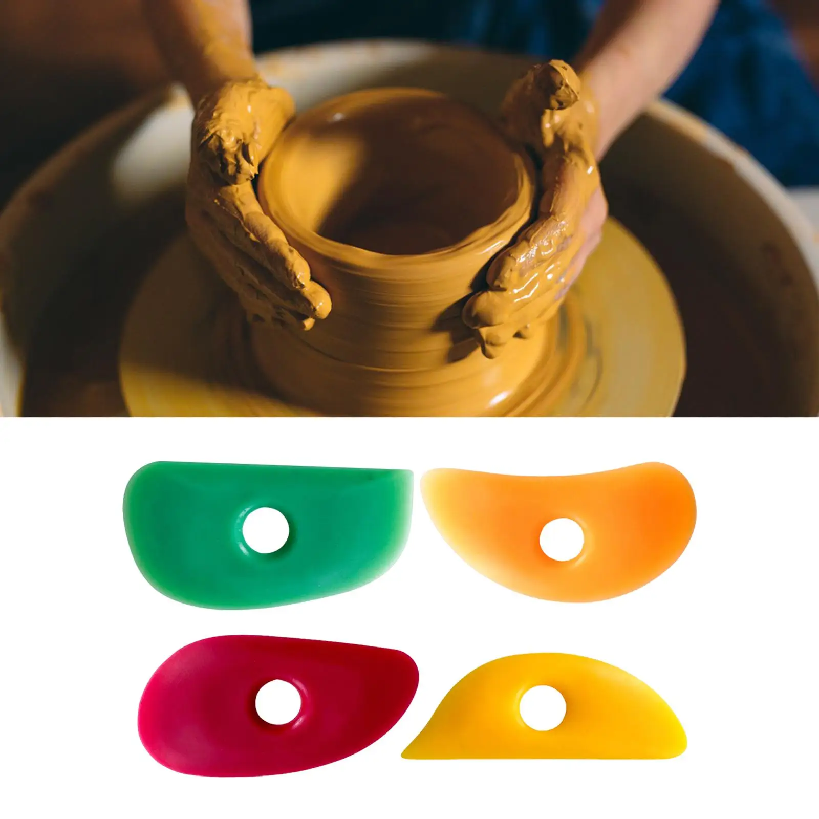 4 Pieces Pottery Clay Soft Rubber Rib Practical Accessory 10x5cm for DIY Smooths Shapes Lightweight Multipurpose Sculpting Tool