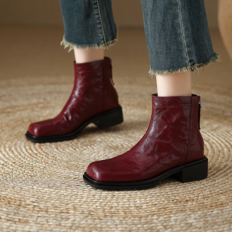 

Handmade Genuine Leather Square Toe Womens Boots Sexy Ankle boots,Modern boots,knight boots,Fashion Booties Red High Heels