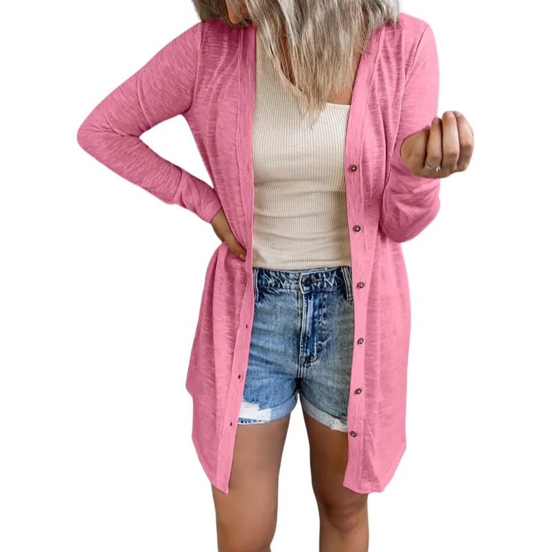 Summer Women XS-8XL Cardigan Sunscreen Clothing Spring and Autumn Casual Solid Long Sleeve Coat Versatile Loose Top Plus Size