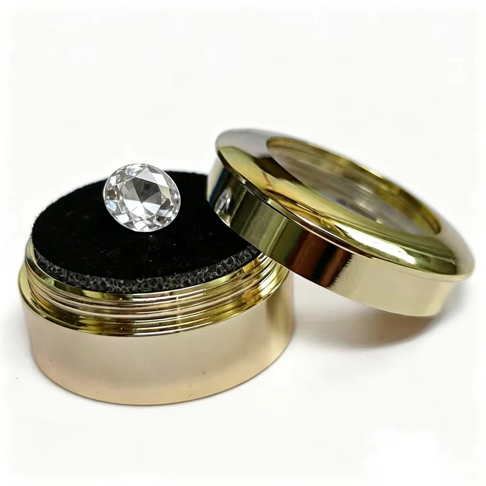 

2Pcs Round Diamond Display Box Stone Gems Storage Case Metal Store Show Gemstone Organizer Zircon IGI Gift Packaging Boxes