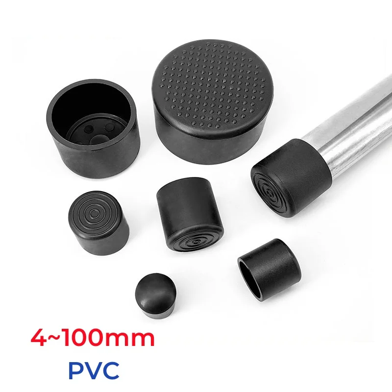 Blak PVC Round Chair Leg Cap Non-Slip Furniture Feet Covers Table Chair Leg End Caps Covers Floor Protectors