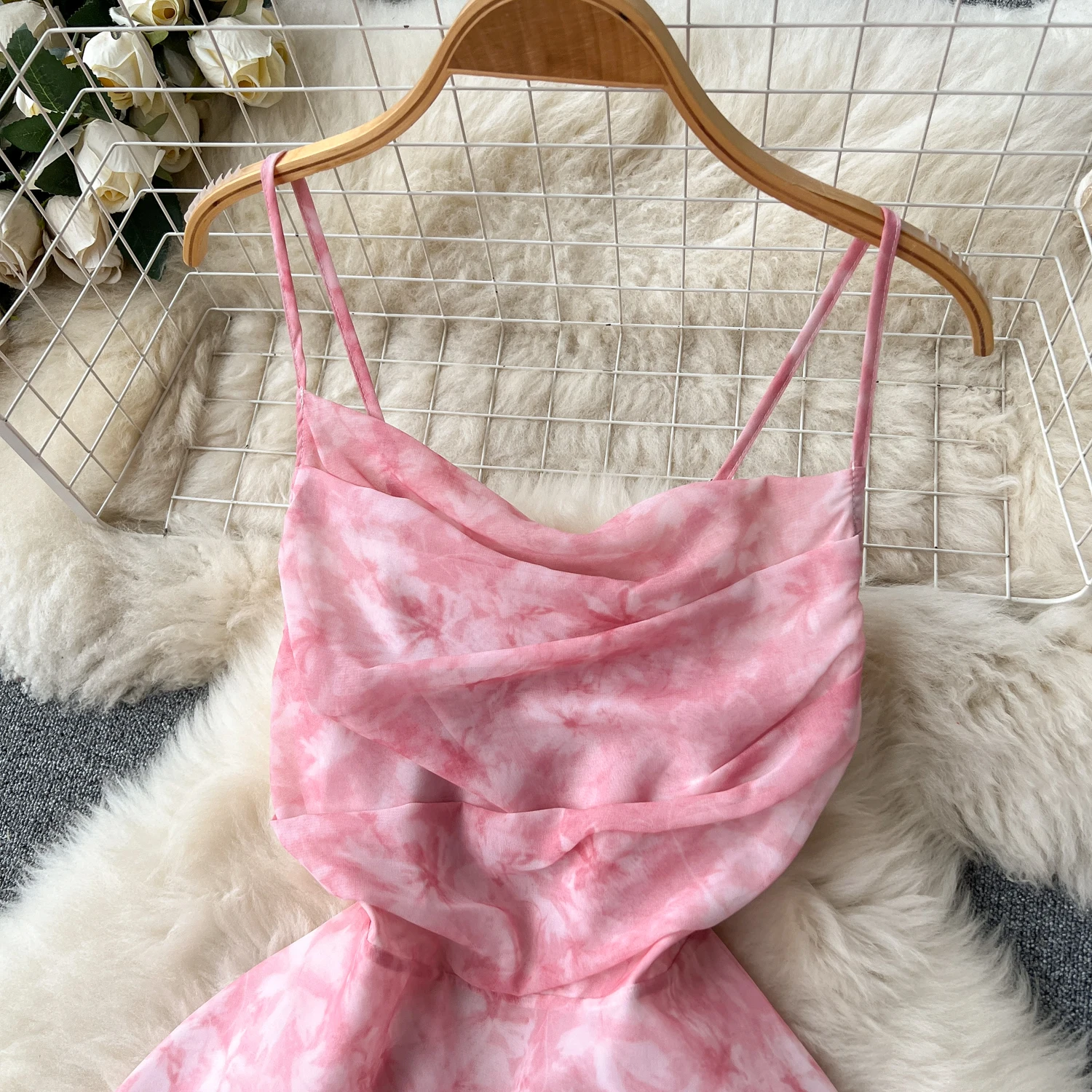 Jupe mi-longue en mousseline de soie pour femmes, fée d'été, ajourée, ceinturée, imprimé Floral, Dr coréen, taille haute
