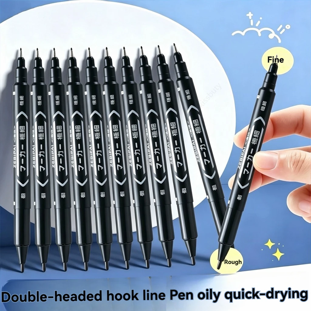 10Pcs/set Double Tip Art Black Blue ink Permanent Paint Marker Pen for Plastic Wood Stone Metal Glass Doodling Marking Graffiti