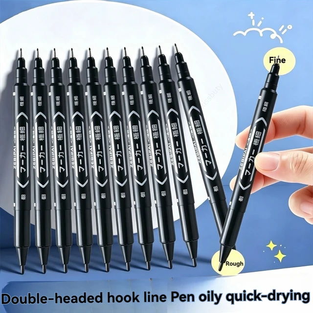 10Pcs/set Double Tip Art Black Blue ink Permanent Paint Marker Pen do tworzyw sztucznych Drewno Kamień Metal Szkło Doodling Marking Graffiti