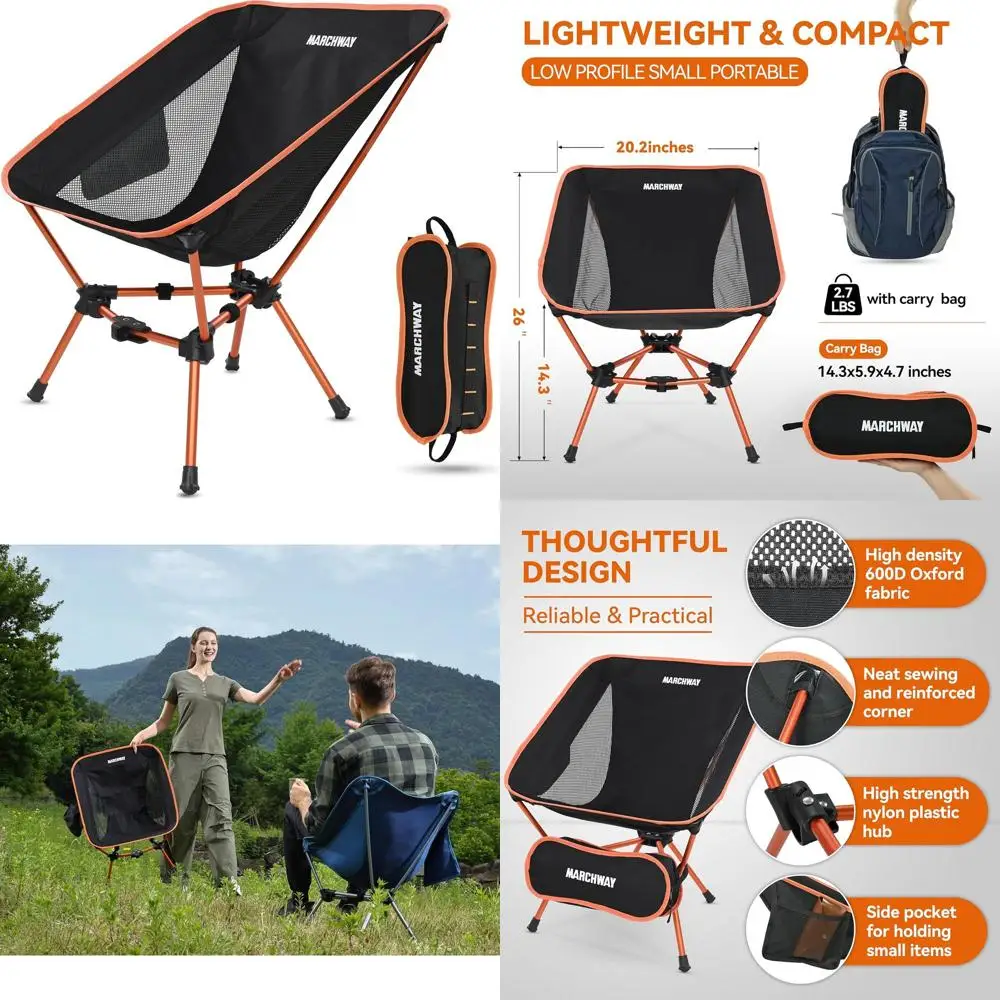 

Portable Folding Camping Chair - Compact, Lightweight for Outdoors, Beach, Picnics, Hiking, Supports 330Lbs, Orange