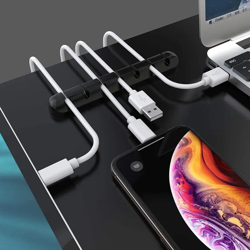 1pc Silicone  Organizer Usb Charging Cable Winder Desktop Tidy Management Clips Cable Organizer Desk Office Accesorios