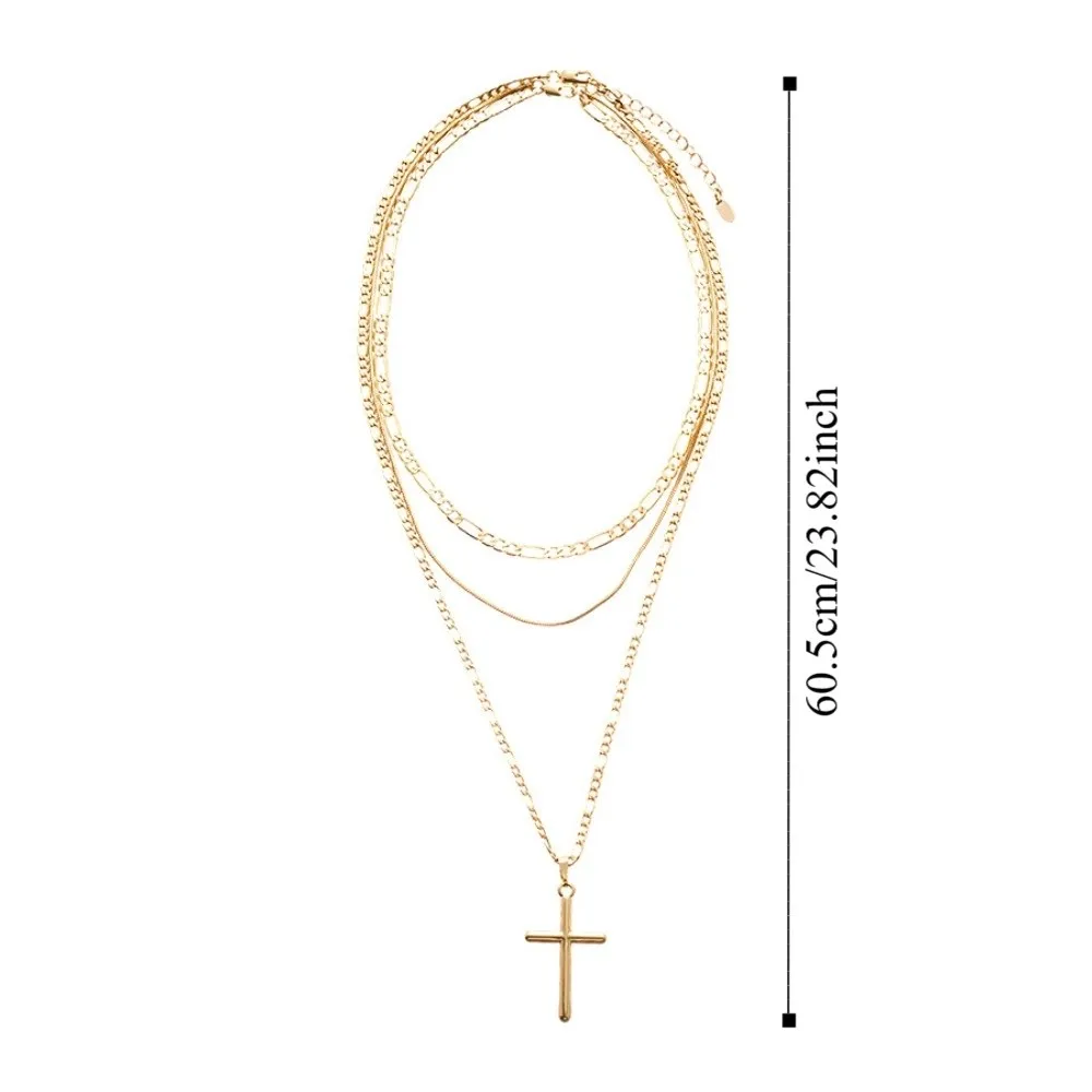 الكورية نمط الصليب قلادة سترة سلاسل مجوهرات طبقة مزدوجة المختنق شخصية هندسية المعادن سلسلة الترقوة النساء الهدايا #6