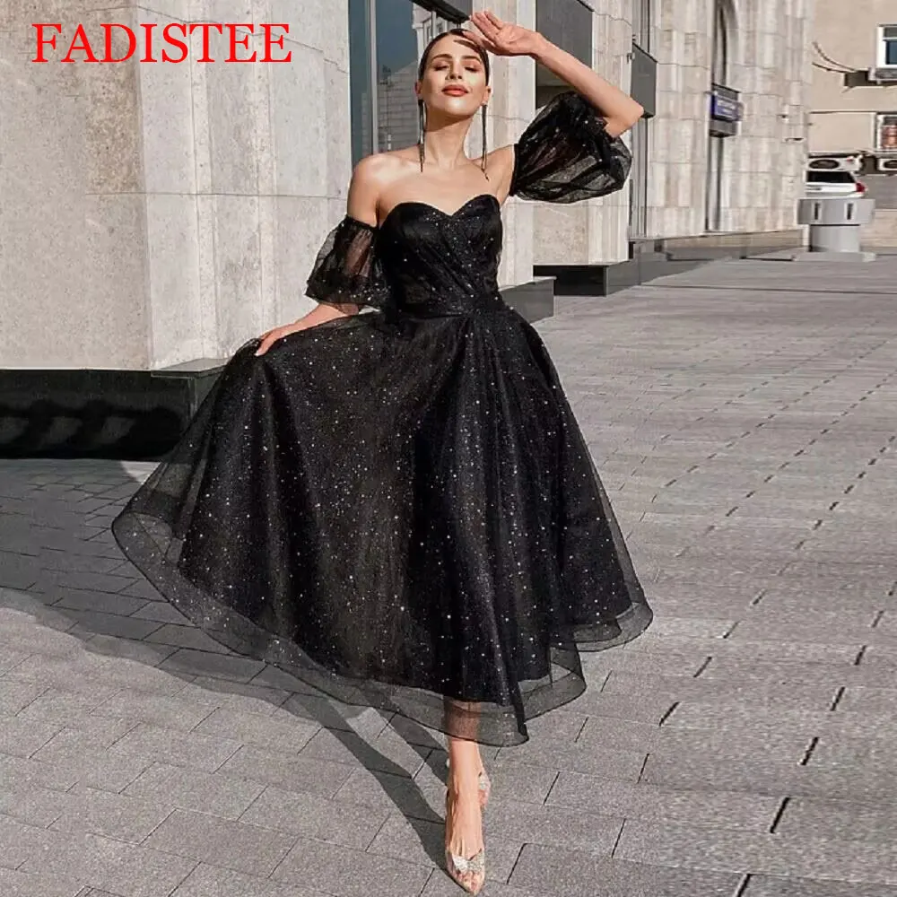 

Customized Glitter Tulle Prom Dresses Removable Short Sleeves Girl Homecoming Gowns Women Formal Party Special Dress Robes De