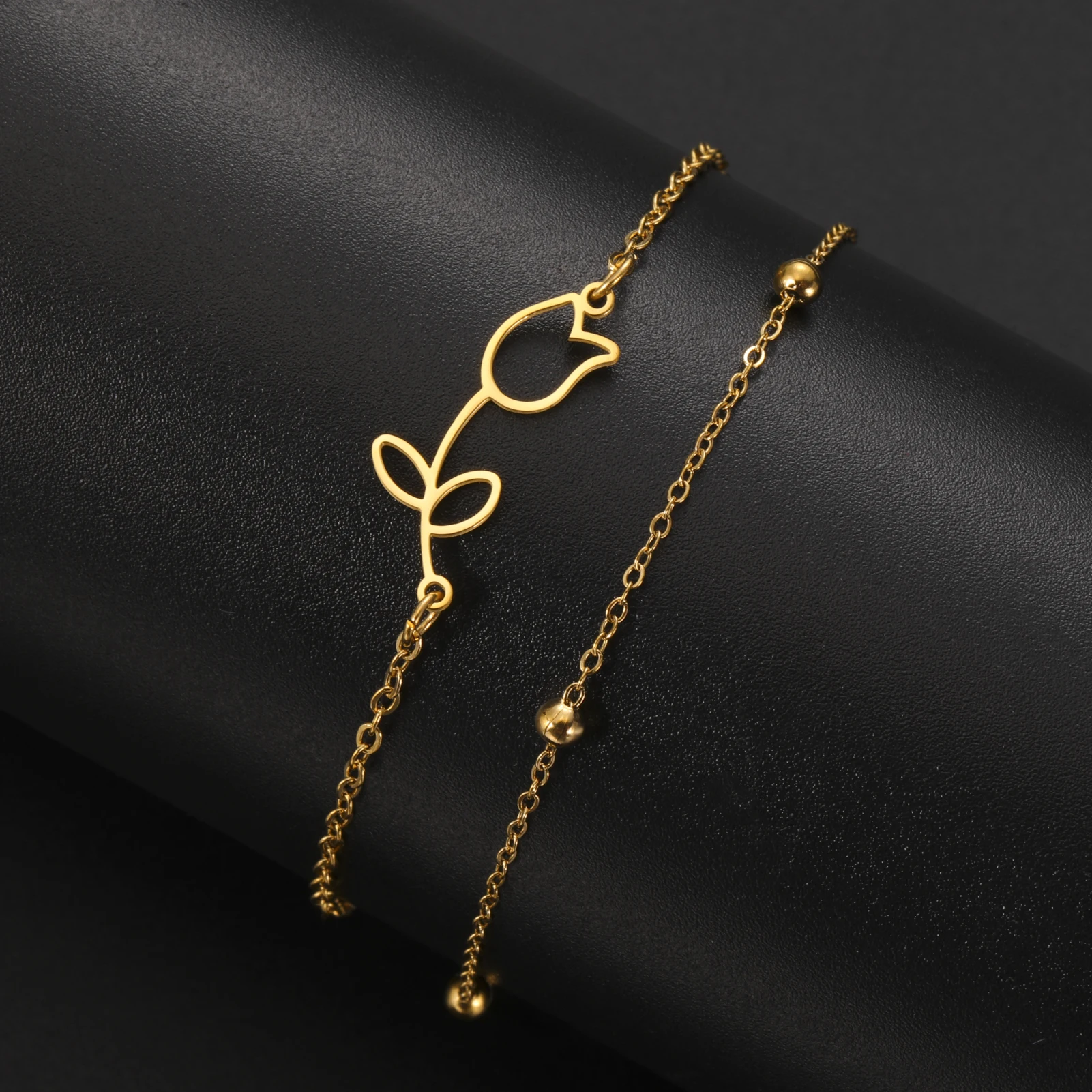 

Amaxer Double Layered Chain Flower Pendant Bracelet for Women Girls Couple Gold Color Jewelry Valentine's Day Gift