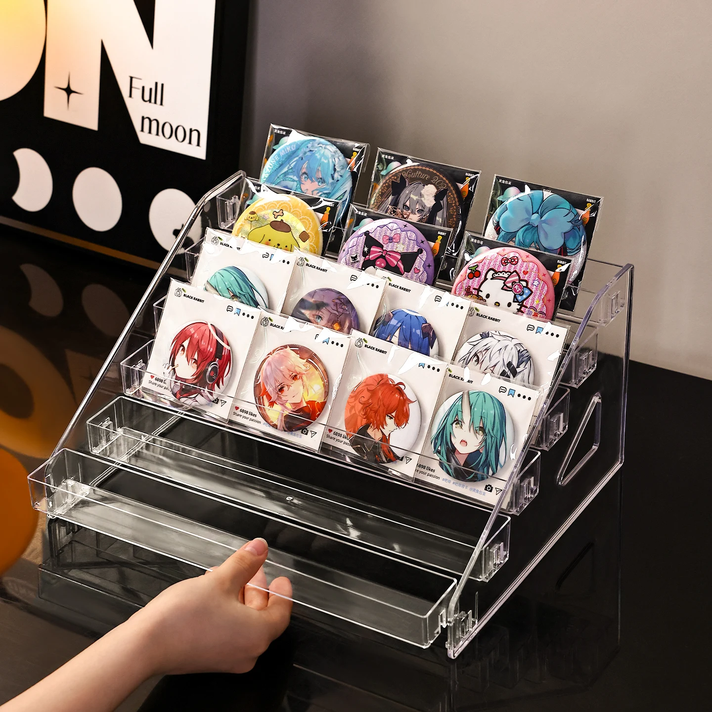 1pc acrylic transparent badge display rack stepped desktop jewelry badge storage rack suitable for jewelry pin collectibles