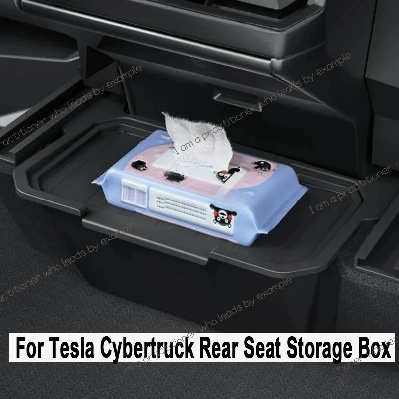

For Tesla Cybertruck Rear Seat Storage Box Rear Floor Storage Box Organizer with Cover Storage Trash Can Car Accessories 2024