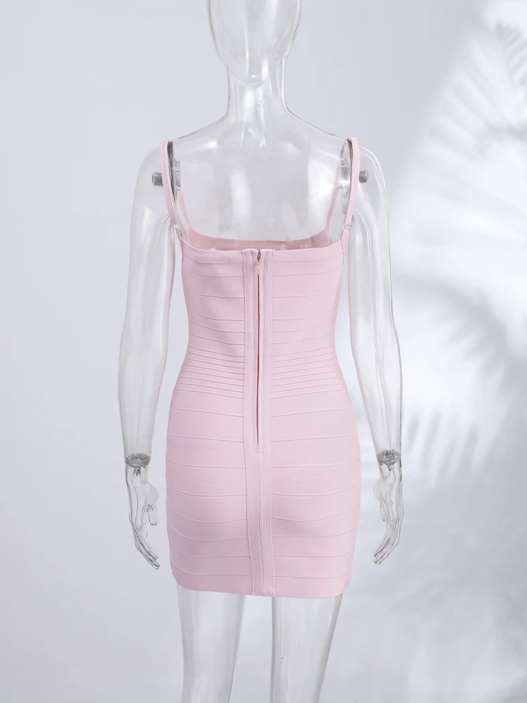 Spaghetti-Träger Bandage Bodycon Kleid Damen Sexy Quadratischer Ausschnitt Ärmellos Rückenfrei Etuikleid Cocktail Abendkleider Neue Damenroben – Detail 6