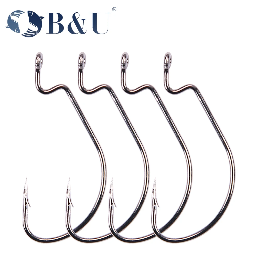 

B&U-Fishing Soft Worm Offset Hooks, High Carbon Steel, Wide Super Lock Fishhooks, Lure Softjerk, 8 #-5/0 Fishing Tackle, 50Pcs L