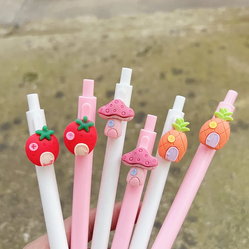 

6 pcs/lot Cute 0.5mm Gel Pen Kawaii Strawberry mushroom pineapple Press Pen Neutral Pen Signature Pen School Writing Supplies