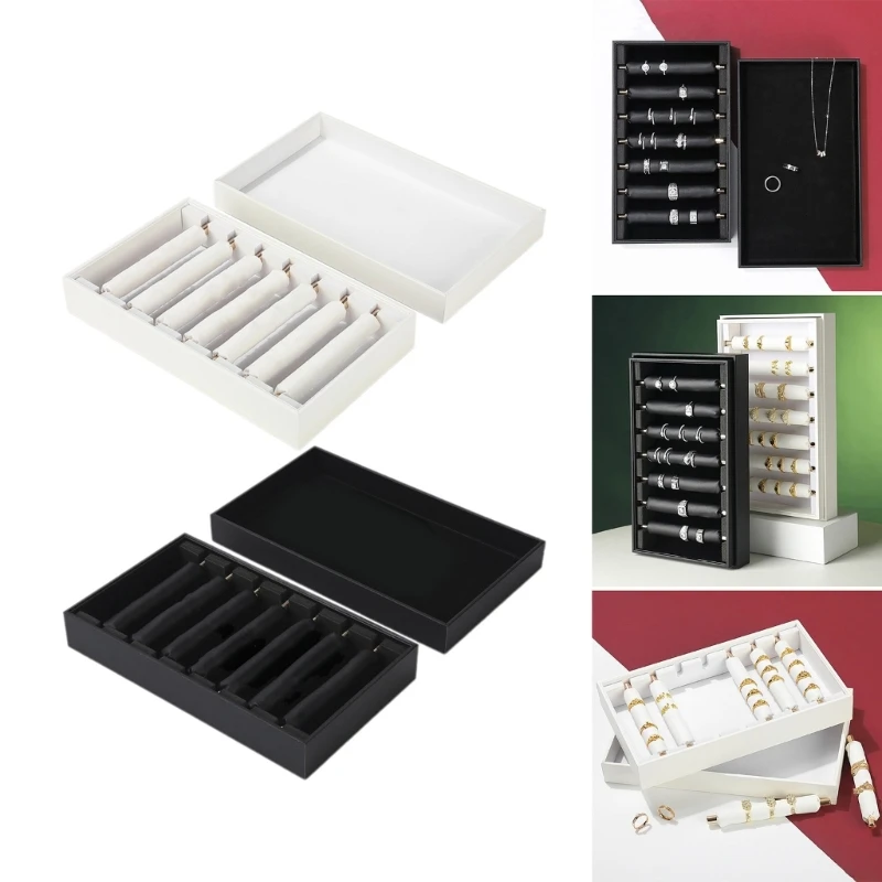 Elegant Jewelry Storage Solution with Flexible Ring Holders Dustproof Lid Accessories Display Tray Stylish Rings Holder