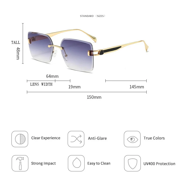 2023 randlose Sonnenbrille Frauen Trendy Vintage Quadratische Mode Gläser Sonnencreme Lentes De Sol Mujer Lunette Soleil Femme Zonnebril – Detail 15