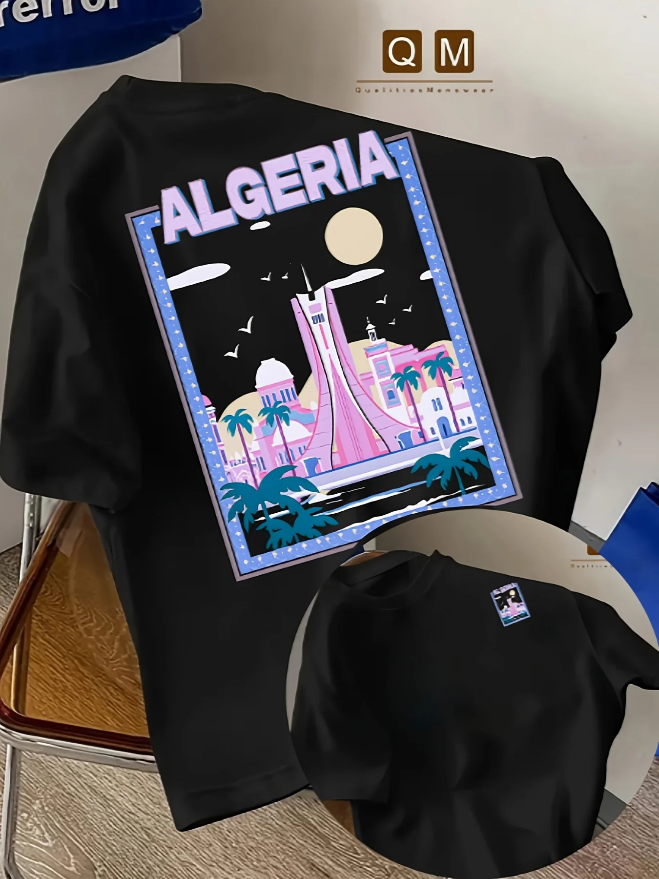Casual Algerian Cityscape Men's Reversible Short-Sleeve T-Shirt, 100% Cotton, Suitable as a Gift