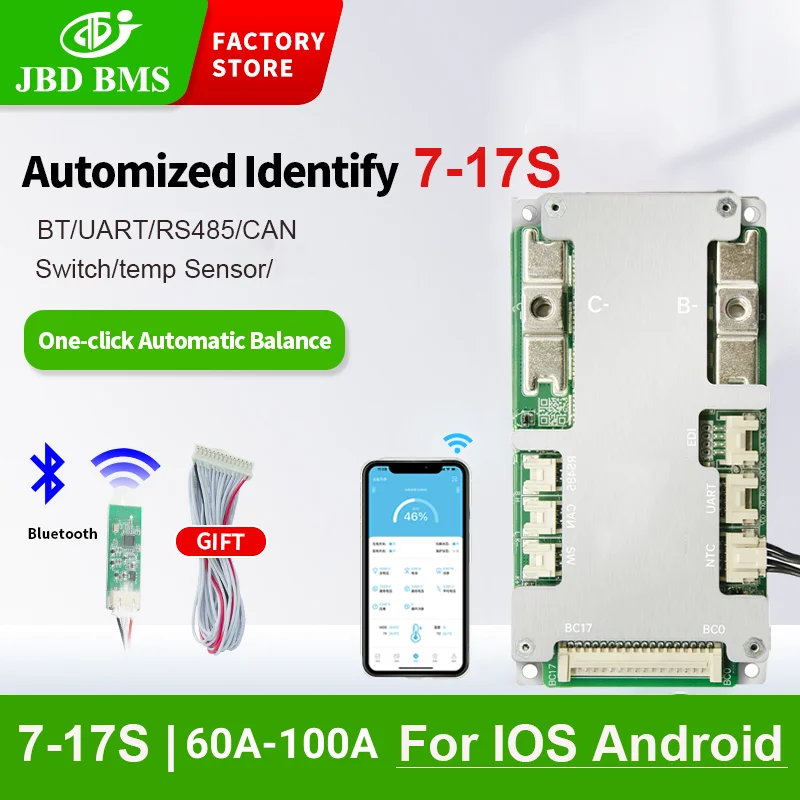 

JBD Smart BMS 7S до 17S 60A 80A 100A LiFePo4 Система управления литий-ионным аккумулятором с BT UART RS485 CAN BMS 8S 10S 12S 13S 14S 16S