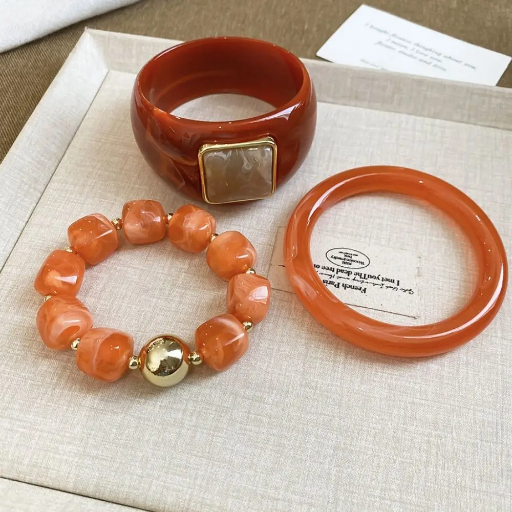 3 Pcs/Set Resin Acrylic Resin Bangle Set Ombre Dye Square Round Acrylic Chunky Cuff Vintage Finish Boho Style