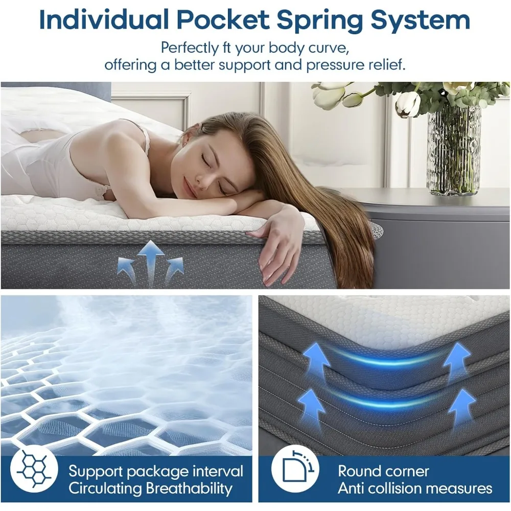 مرتبة كوين مقاس 12 بوصة، مرتبة صندوق رغوة الذاكرة المختلطة، ربيعية مستقلة، عزل رياضي، نوم عميق #5