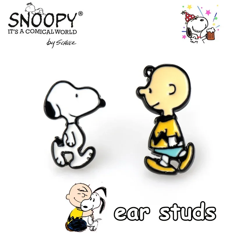 Cartoon Anime Snoopy Charlie Earring Creative Kawaii Interesting Girl Ear Studs Accessories Exquisite Small Decorate Couple Gift