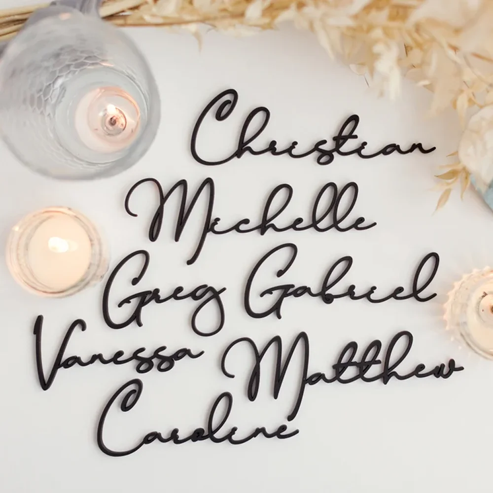 20pcs Custom Wedding Table Seat Name Tags Wedding Place Cards Laser Cut Acrylic Names Anniversary Birthday Party Table Decor