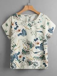 Ladies Batwing Sleeve Tropical Print Top Women Blouse Shirts