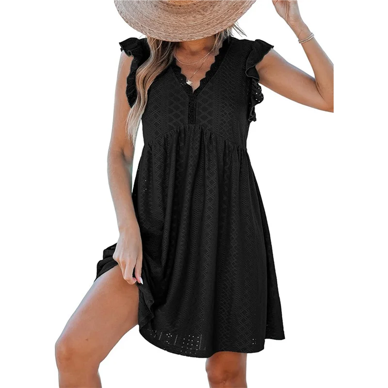 Abrt-vestido feminino de verão, manga plissada, decote em v, midi, moda casual, ajuste fluido, em camadas, boho, praia, férias, vestido de verão