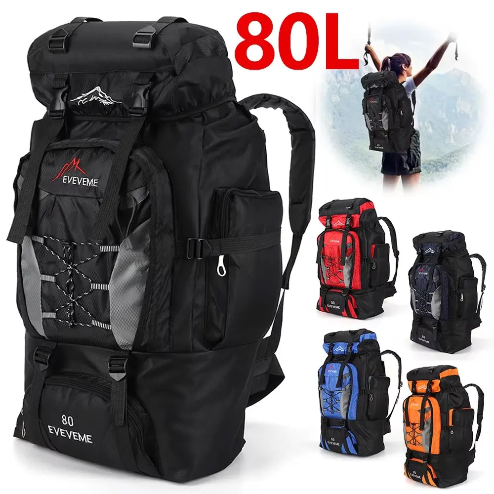 80L Fishing / Hiking Backpack Large Capacity Camping Waterproof Rucksack Unisex Adjustable Strap Mountain Bag for Outdoor Sport