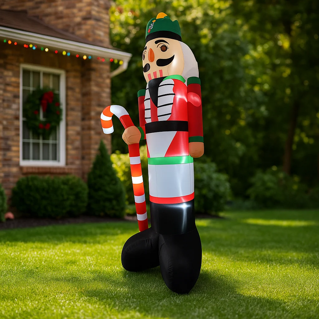 3.6M/11.8FT Inflatable Nutcracker Soldier with Candy Cane Lights LED Home Decorations Toys Yard Xmas Decor Supplies Holiday Prop