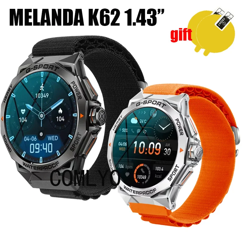 3in1 Band For MELANDA K62 1.43” Smart Watch Strap Nylon Soft Bracelet Bands Belt Screen Protector film