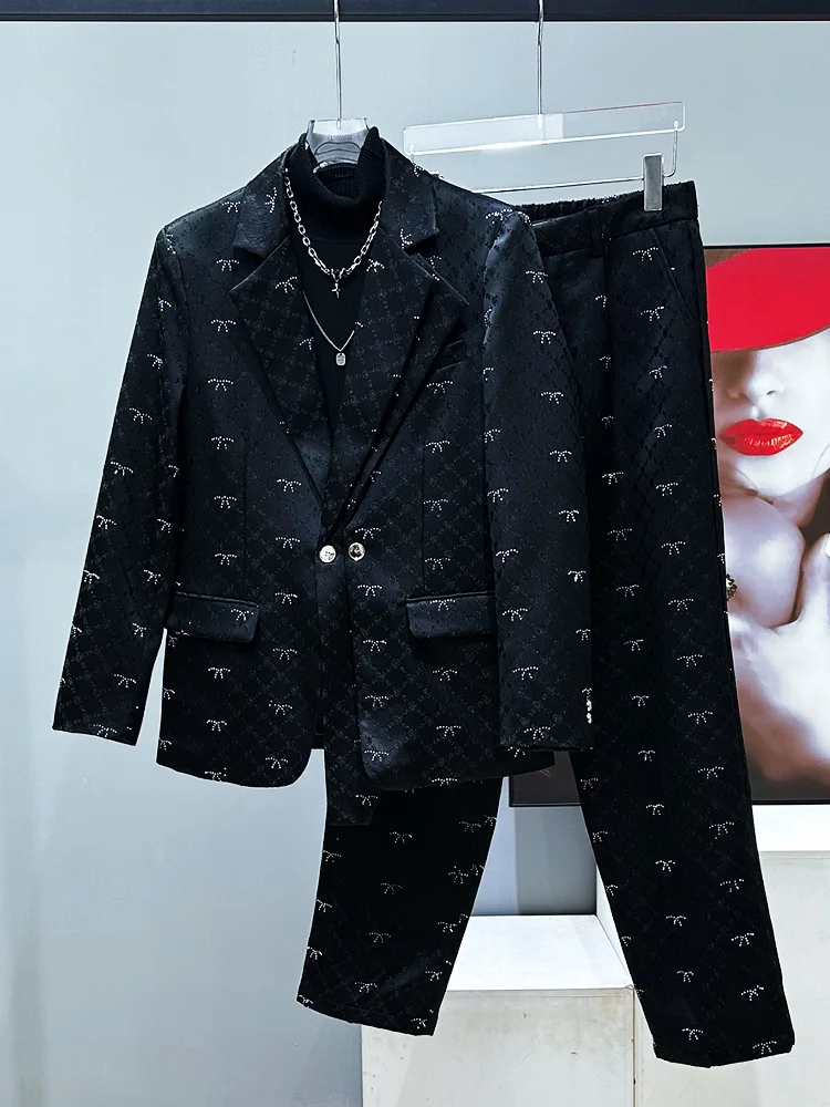 

Novelties Men's New Diamond Jaet Two-Piece Suit Asymmetrical Design Casual Faion Youth ular Spring Autumn