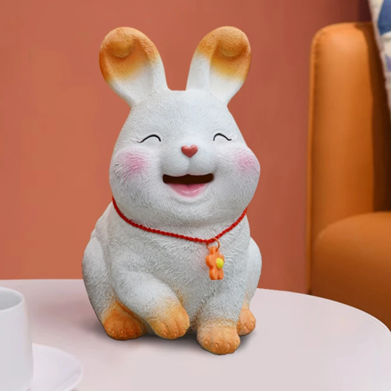 Bunny Piggy Bank Auspicious Resin Decorative Small Ornaments Can Only Enter and Leave The Living Room Decoration Piggy Bank.