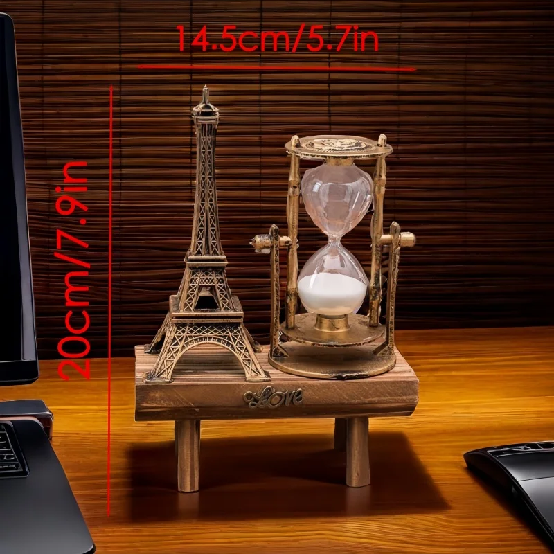 قطعة واحدة من الديكور البرج الحديدي الإبداعي، ديكور منزلي بسيط لغرفة المعيشة، الدراسة، مكتب المكتب، ساعة مؤقت رملية خشبية