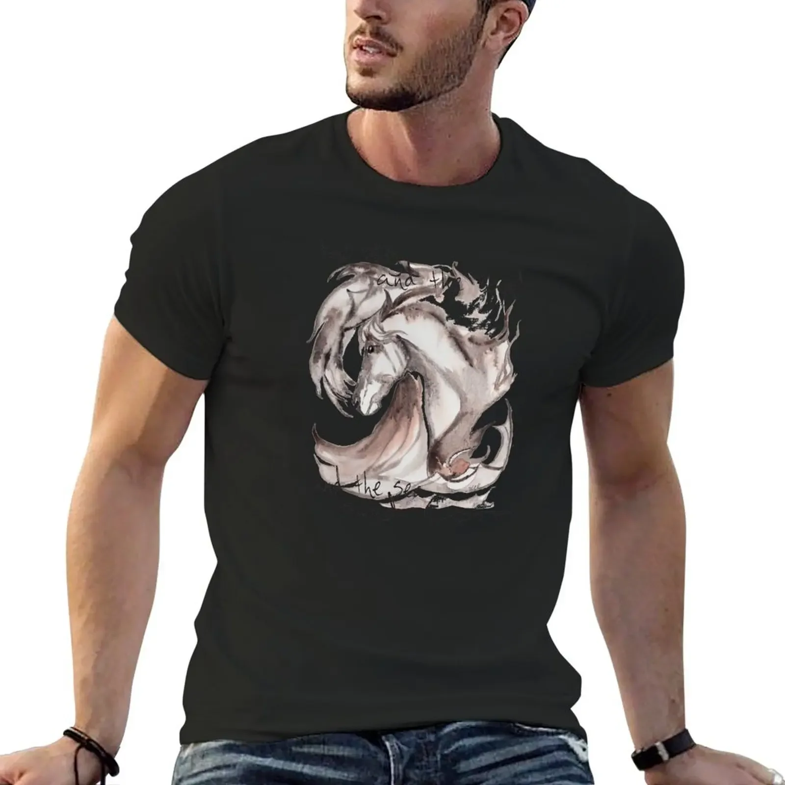 the sky and the sand and the sea and T-Shirt animal prinfor boys Short sleeve tee plain white t shirts men