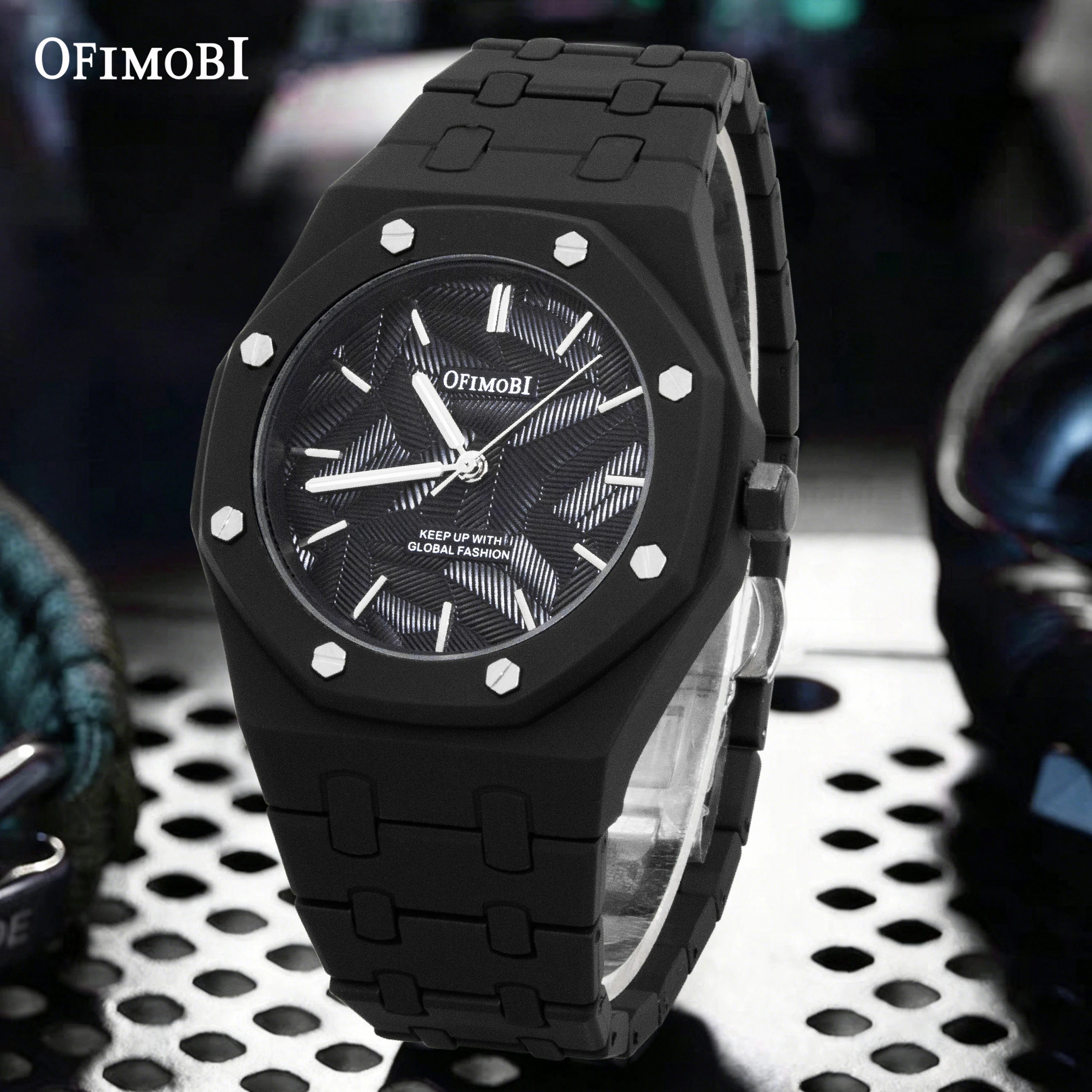 Octagonal Men's Watch 43.3mm ABS Band Textured Dial 30M Waterproof Casual Wristwatch Hot Sale