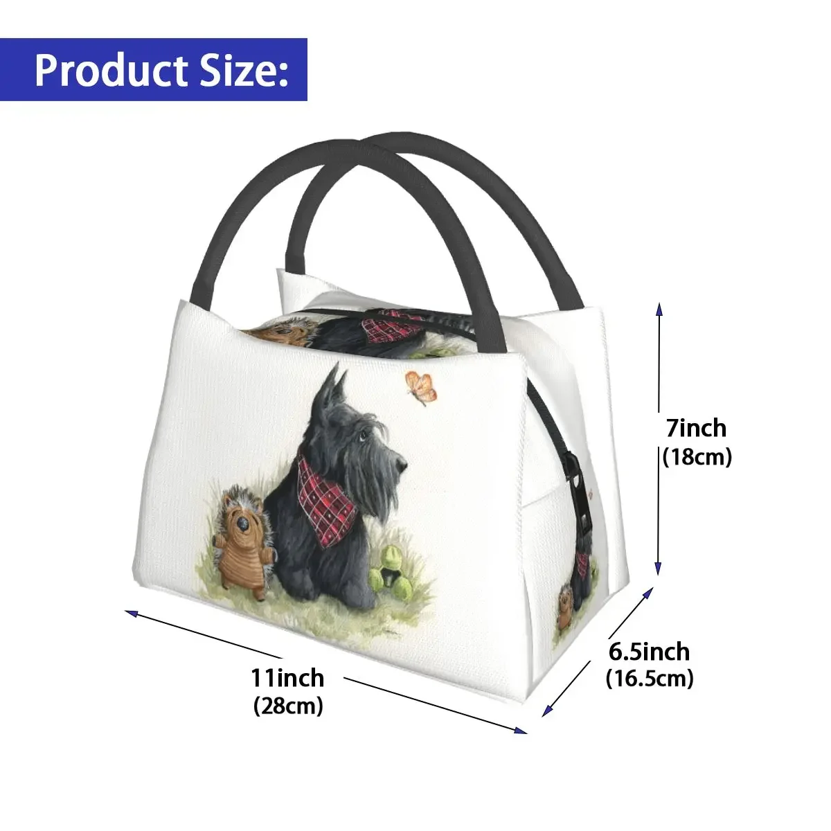 Scottish Terrier Lunch Bag Butterfly Scottie Dog Cute Lunch Box For Women School Portable Cooler Bag Print Tote Food Bags