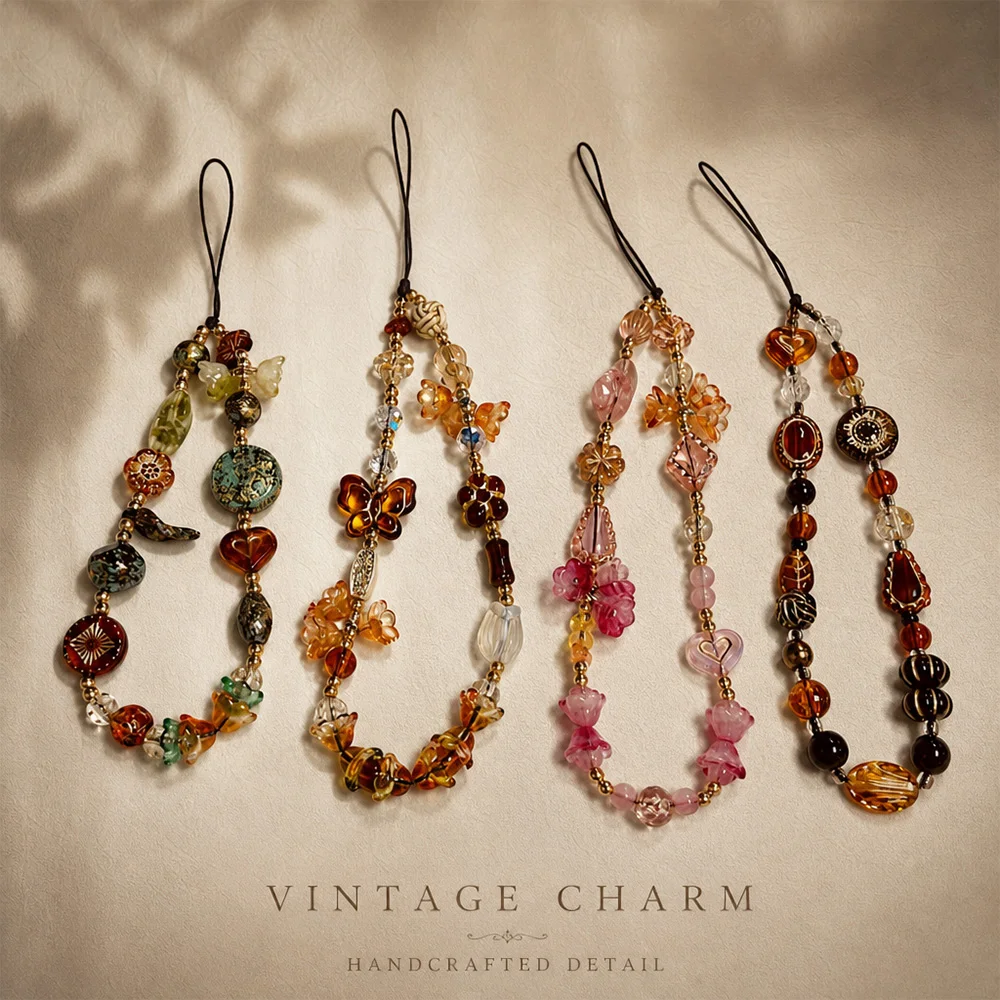 Image of Modischer Perlen-Handyanhänger für Damen, Handgelenk-Schmuck, Handyhülle, Schlüsselanhänger, Xinyu CCD-Kamera Anti-Verlust-Schlaufe