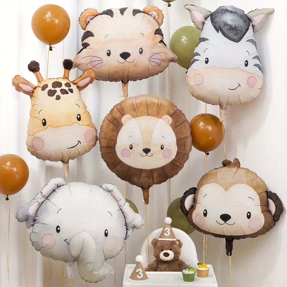 بالونات رأس حيوانات الغابة، بالونات قرد أسد نمر زيبرا زرافة لتزيين حفلات أعياد الميلاد، هدية تزيين حفلات الغابة #4