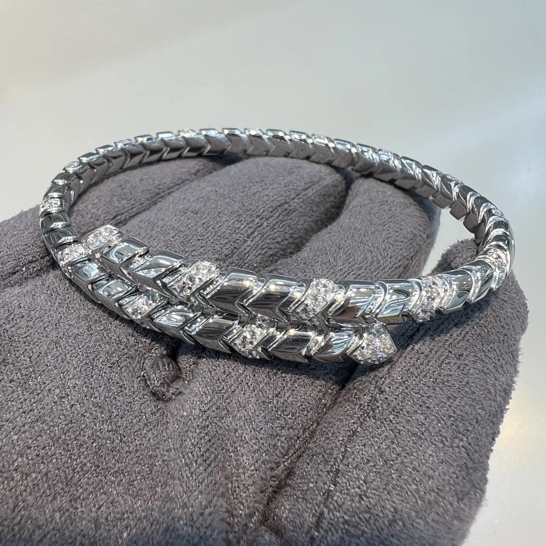 KQDANCE Solid 925 Silver High Carbon Diamond Elastic Cuff Bangle Bracelets For Women White Gold Plated Fine Jewelry Wholesale