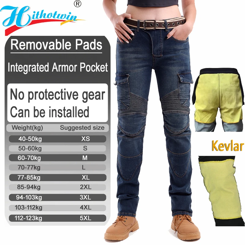 Aramid motorcycle women riding jeans abrasion resistant motocross for Spring Autumn with armor pockets Armor Not Included 06