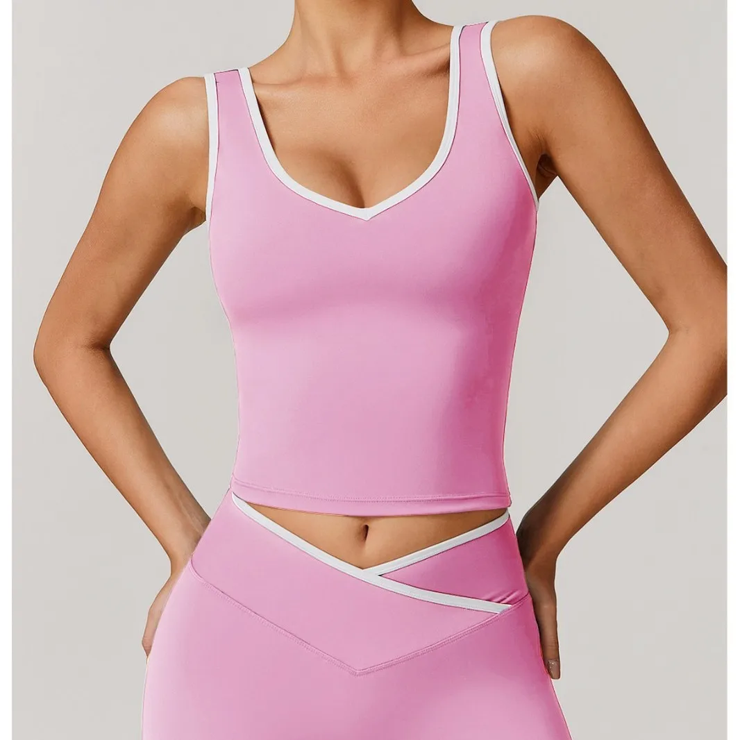 Cross Back High Waist Yoga Set, Color Block Barely There Fitness Outfit, Yoga Running Wear