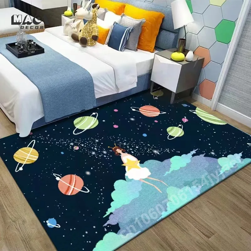 Cartoon Planets Carpet for Living Room Sofa Coffee Tea Tables Area Rugs Anti-slip Kids Bedroom Lounge Washable Play Floor Mats