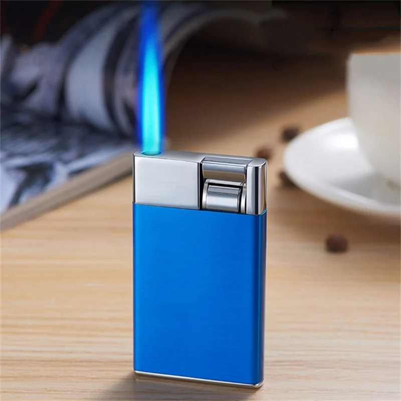 Creative Lever Press Ignition Butane Gas Lighter Outdoor Windproof Mini Turbo Torch Blue Flame Jet Cycle Use Cigar Lighter