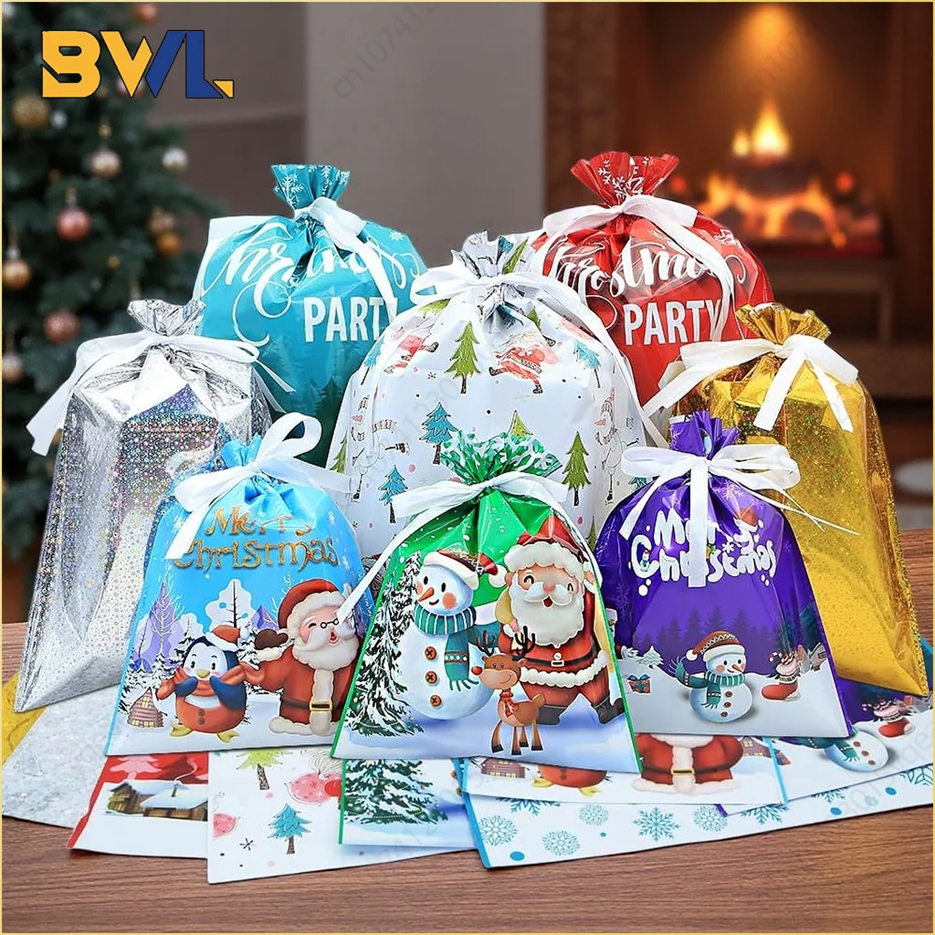 Wiederverwendbare Weihnachts-Süßigkeits-Geschenktüten, Weihnachtsmann-Beutel mit Kordelzug, Feiertags-Partyzubehör für Kinder, Weihnachtsbaumschmuck, Dekoration