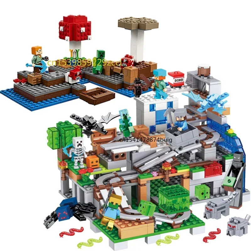 The Mountain Cave Elevator Village Tree House Bouwsteen met figuren Compatibel 21137 My World Bricks Set Geschenken Speelgoed